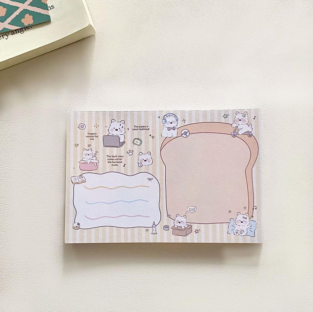 Kawai Stationery Creative Cartoon Cute Sticky Note Ins High Looking Little Milk Dog Tear Off Non Student Message Book Memo Pad