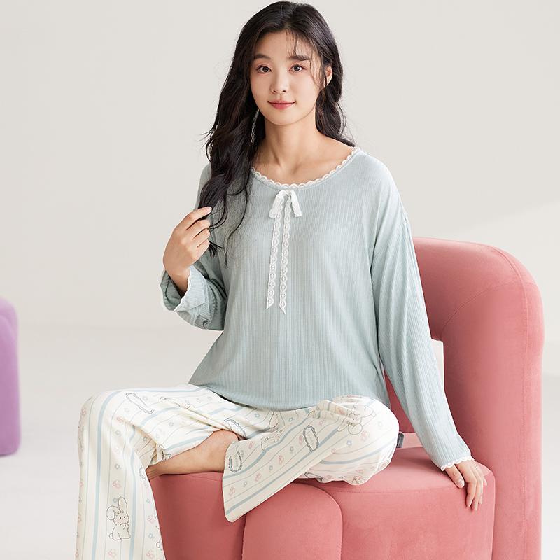 Set pijamale cu flori albastre Lenjerie de dormit femeie cu mâneci lungi pantaloni lungi toamnă iarnă pijamale drăguțe pijamale confortabile pijamale moale fete pijamale kawaii