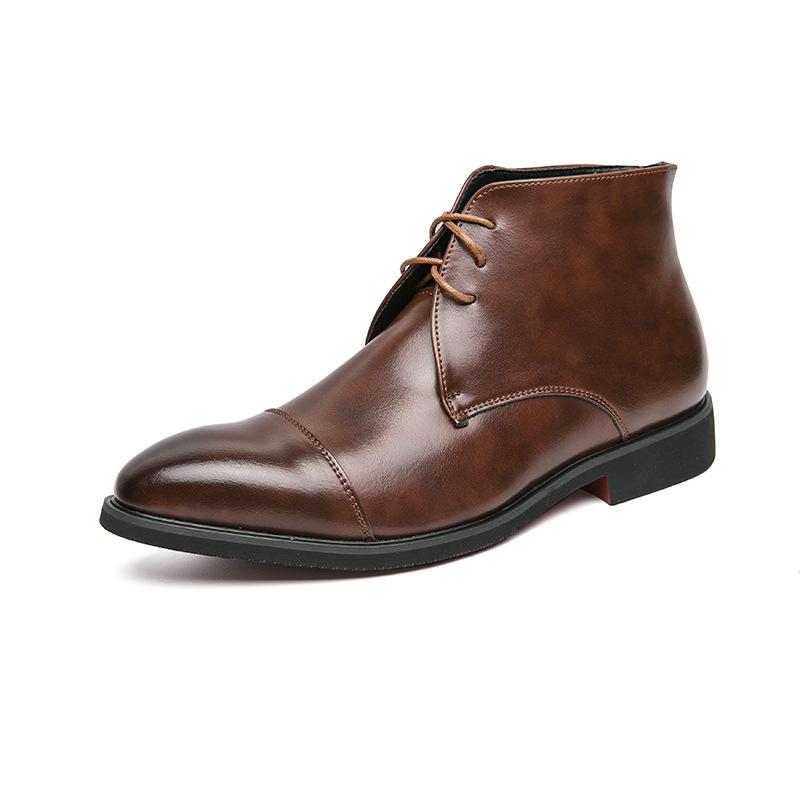 Large size high-top pointed men's boots autumn and winter new business dress British fashion lace-up high-top leather boots