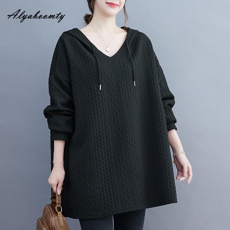 Корейский стиль Осень Зима Женские Большого размера Толстовки с капюшоном Белый Черный Серый Оверсайз Пуловер Повседневный Свободный Базовый Женский Свитшот One Size