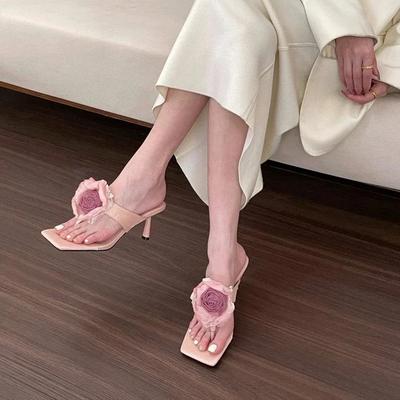 Slippers For Women Ladies High Heels Summer Flip Flops Open Toe Flowers Bohemian S For Women Sandals Leather Sandals Woman New