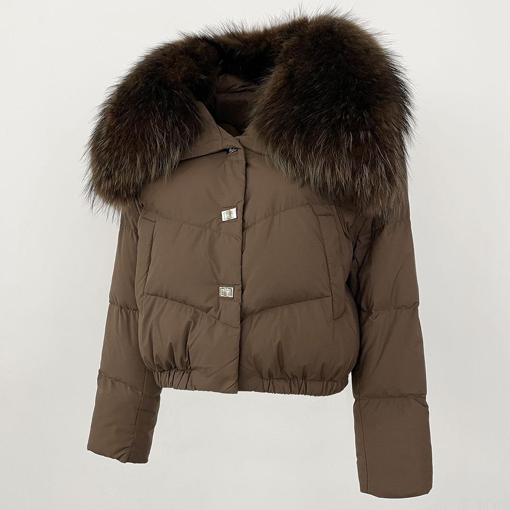 OFTBUY Geacă de Iarnă Femei Guler Mare din Blană Naturală de Raton Real, Gros, Cald, Puf de Rață, Scurt, Îmbrăcăminte Exterioară, Streetwear, Larg, Casual