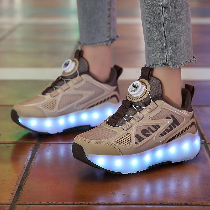 Letní Heelys Dívčí Síťované Prodyšné Kolečkové Brusle Studentky Čtyřkolečkové Dobíjecí LED Sportovní Brusle Chlapci Svítící Sportovní Boty