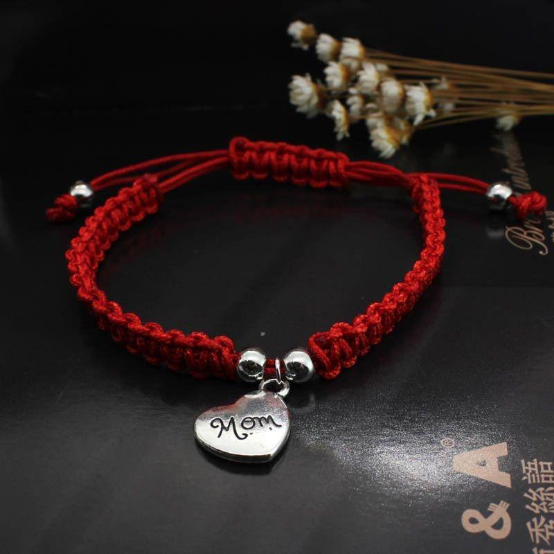 1Pc Red String Bracelet Kabbalah Lucky Mom Pendant Braided String Mother's Day Jewelry
