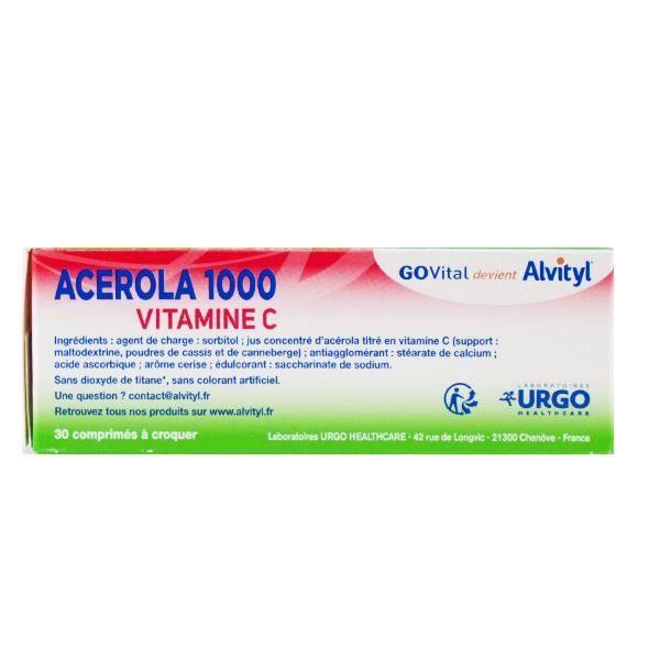 Alvityl Acerola 1000 À Croquer Vitamine C Dès 12 Ans 2x30 Comprimés