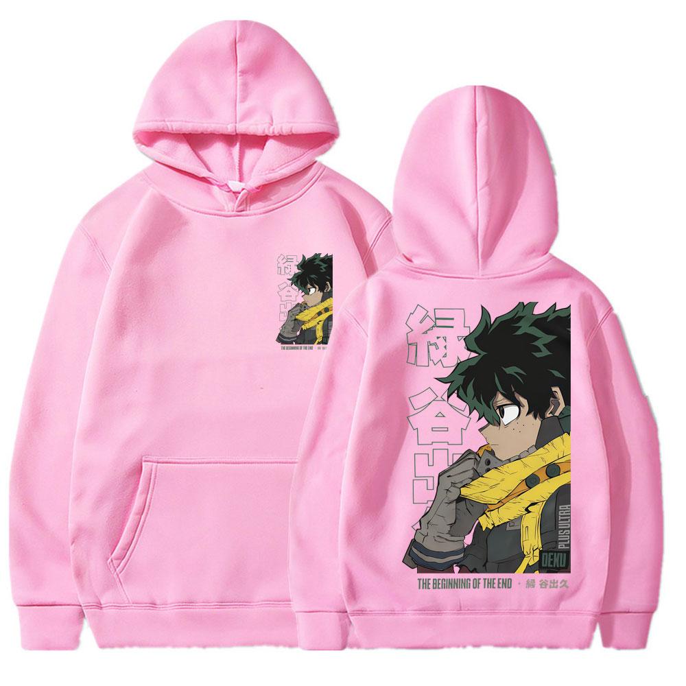 Sudadera con capucha unisex color beige Izuku Midoriya Estampado a doble cara Sudadera con capucha Personaje de anime My Hero Academia Gráfico Streetwear Jersey