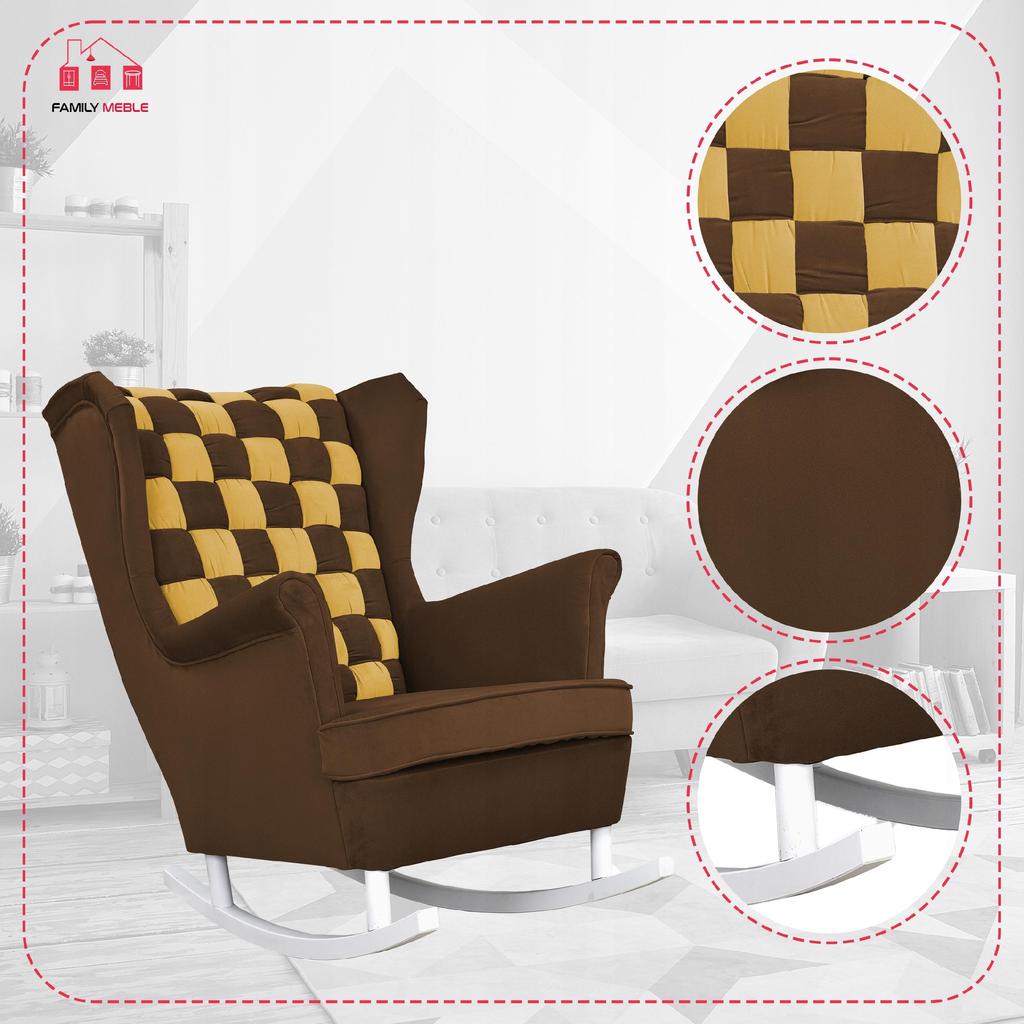 Carol Duo Family Furniture Yellow Brown Dark Beige Velvet Wingback Rocking Chair
