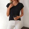 Women's V Neck Cap Sleeve Loose Fit Solid Color Brushed Knit Basic T Shirt Casual Spring Daily Blouse