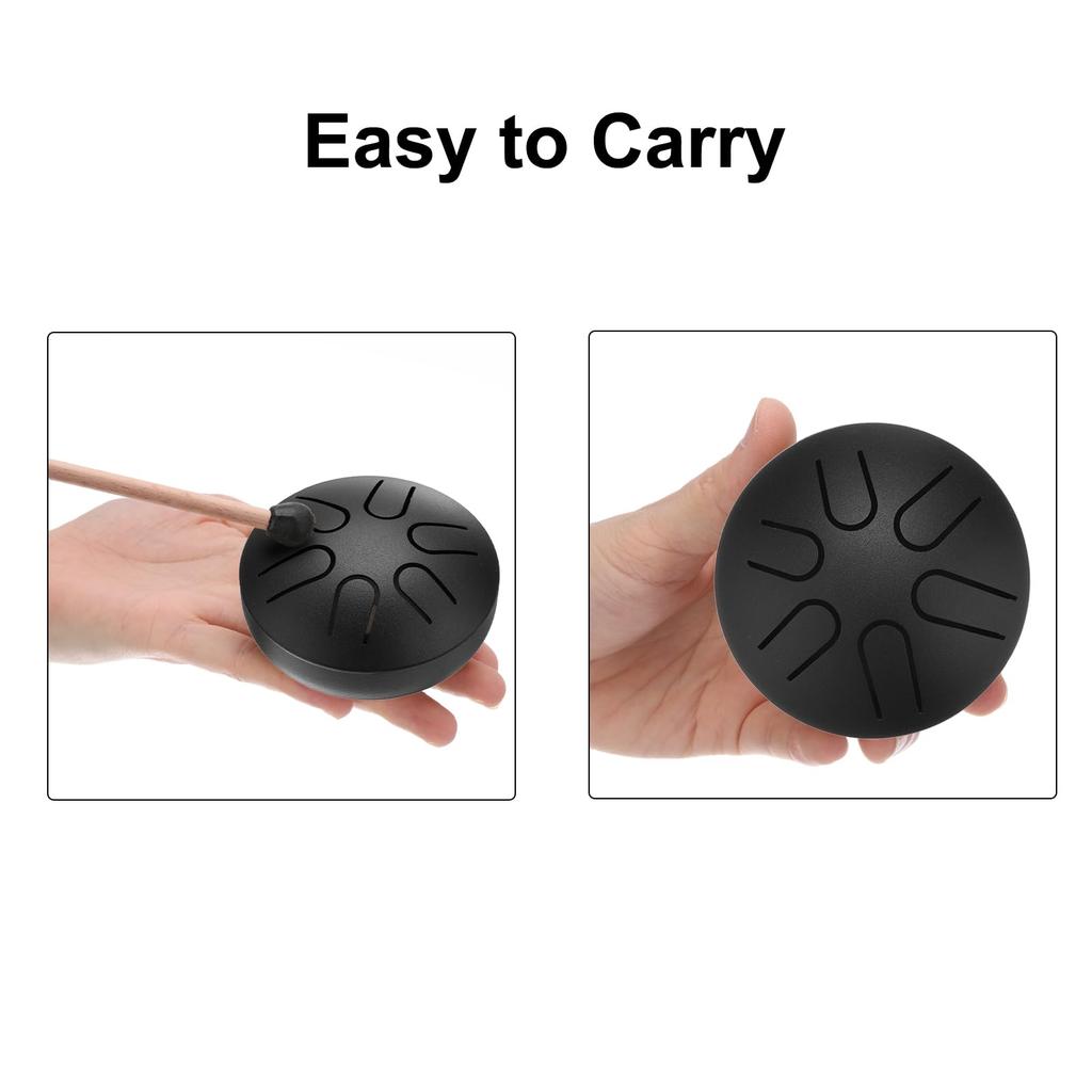 uxcell Steel Tongue Drum, 3" 6-Note Mini Steel Hand Drum with Mallets and Sheet Music, Worry-Free for Yoga, Meditation, and Camping (Black)
