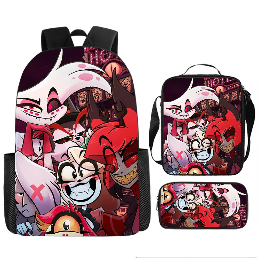 Hell Inn Hazbin Hotel student backpack cartoon backpack three piece set backpack shoulder bag pencil case