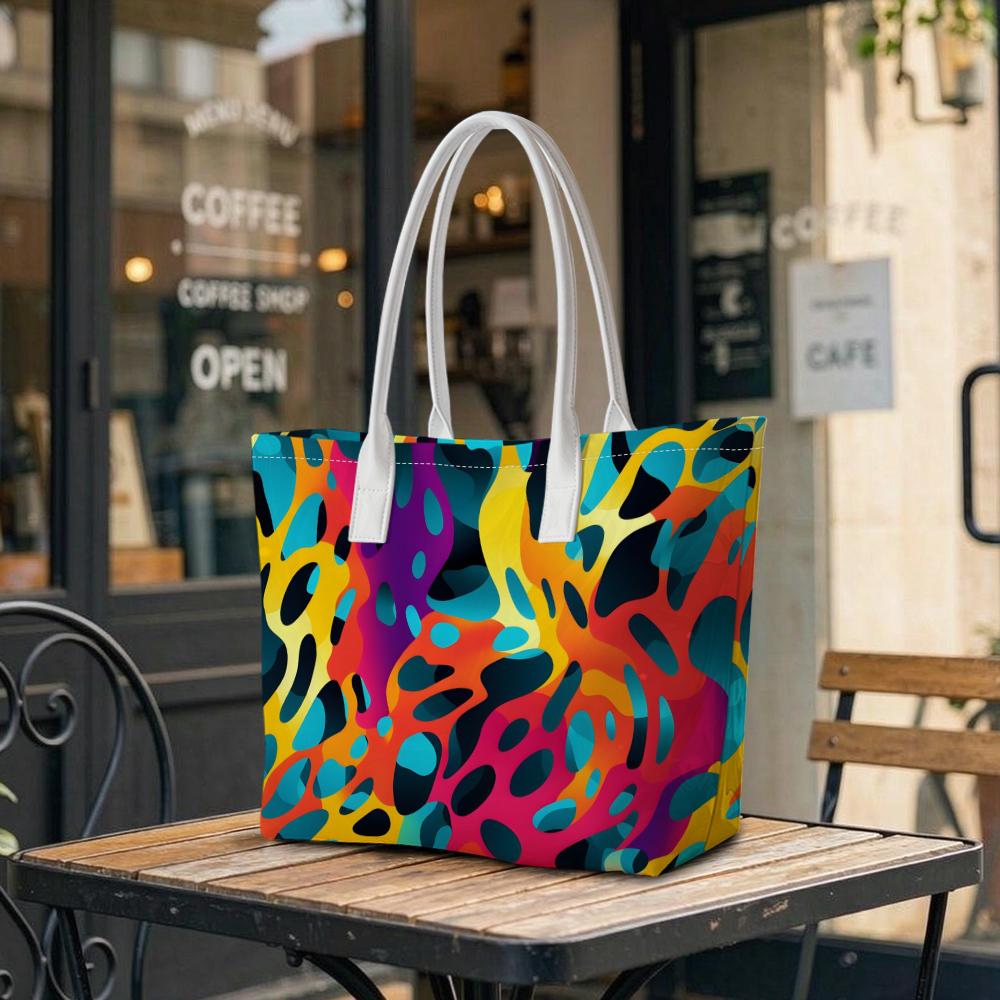 Colorful Abstract Print Tote Bag Trendy Daily Casual Shoulder Handbag For Ladies Outgoing Shopping Use