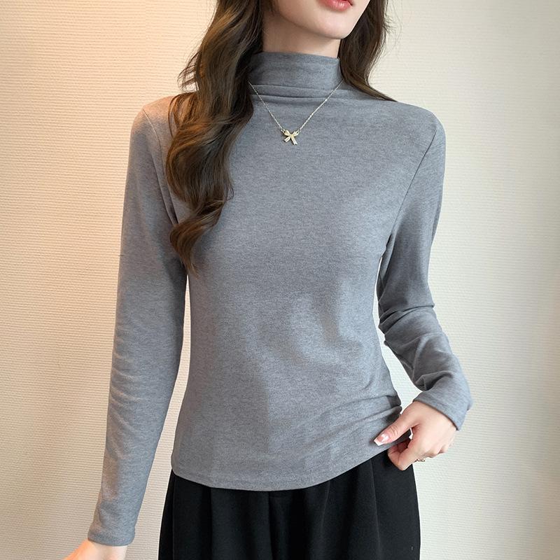 55 Lyocell semi-turtleneck women's season new warm and slim T-shirt