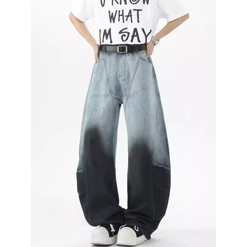 JYL Men's Wide-Leg Jeans American Vintage Dirty Splash Japanese Trendy Denim