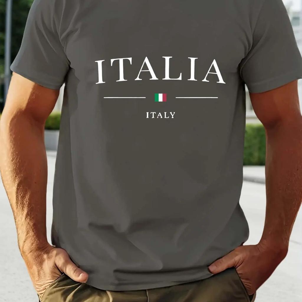 Mens casual Tshirts with Italian patterns and roundneck shortsleeved summer Tshirts featuring the Italian flag pattern