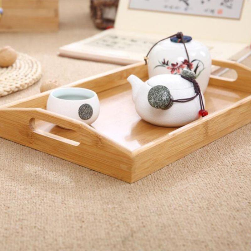 Trays Rectangular Bamboo Trays with Handles for Breakfast Dinner