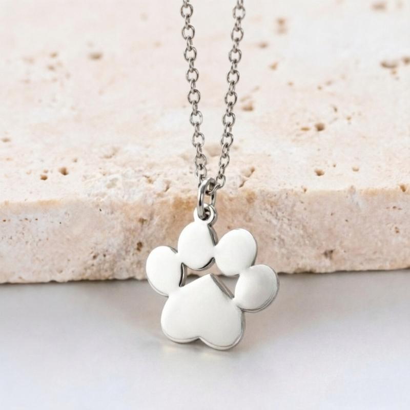 Stainless Steel Cat Paw Pendant Necklace Animal Paw Charm Choker Necklace Cat Paw Print Necklace Women Jewelry Simple Design