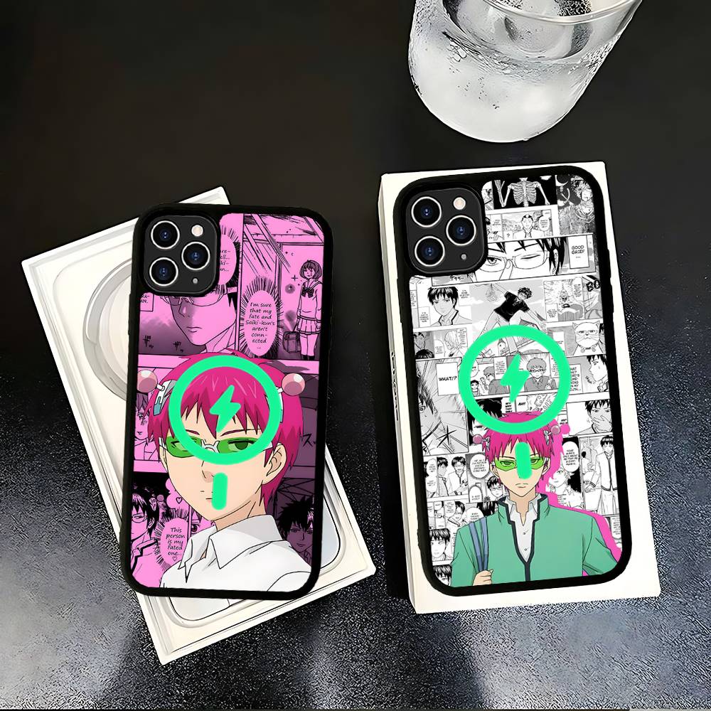 Cute Kitty Boy Saiki Kusuo Magnetic Case For IPhone 17 16 14 13 12 11 15 Pro Max Plus Wireless Charge Phone Cover