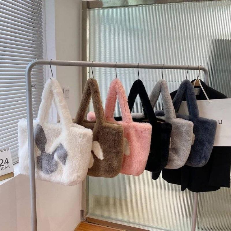 New Autumn and Winter Large-capacity Tote Bag Women's Fur Bag Cute Cartoon Handbag Plush Shoulder Bag