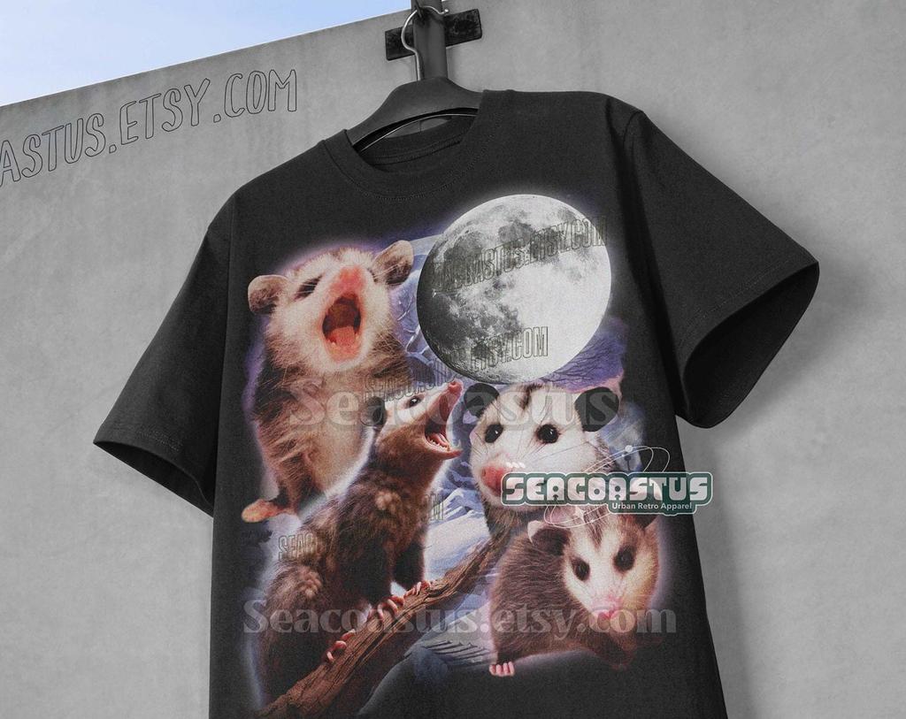 Possums Howling at Moon Vinatge Shirt, Retro Opossum Lover Tshirt, Meme Shirt, Funny Possum Tee, Cotton Unisex Shirt, Gag tee, Possum Gifts