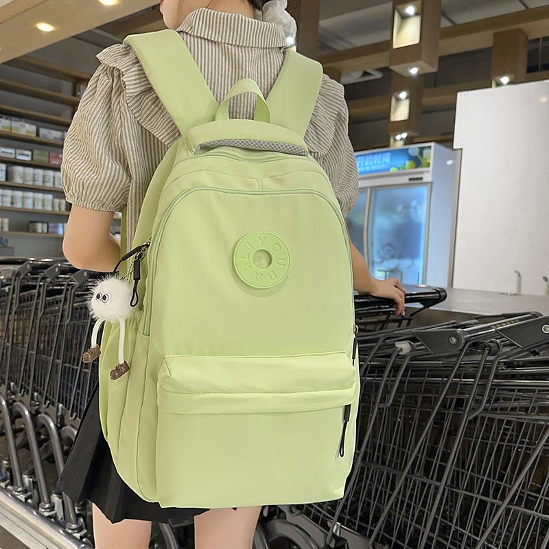 Solid Color Girl's Backpack Junior High School Students School Bag Lightweight Large Capacity Backpack