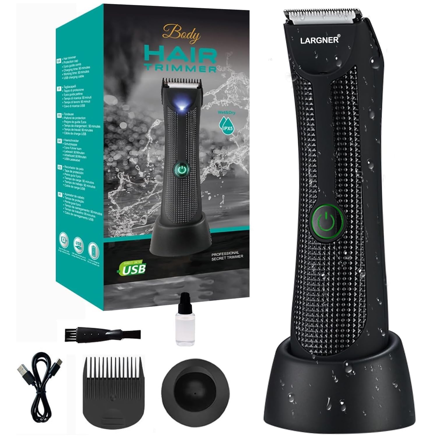 

Body Hair Trimmer Men - Body Trimmer with Ceramic Blade Heads, Ball Shaver for Private Parts with LED Light & Display чёрный