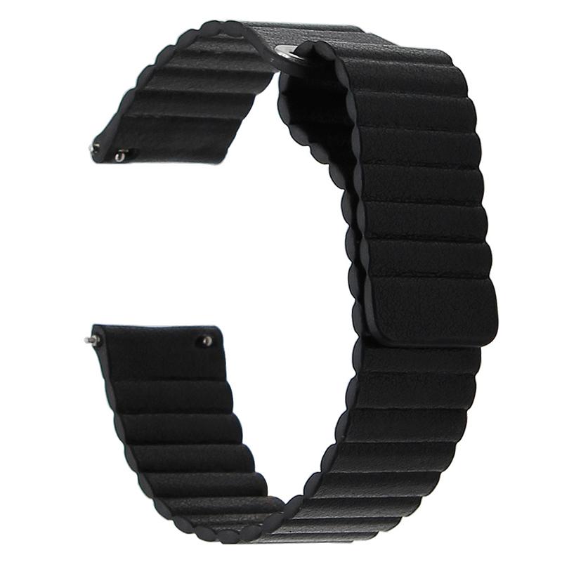 

20mm Magnetic Loop Genuine Leather Watch Strap for Samsung Galaxy Watch4 Classic 46mm 42mm/Watch4 44mm 40mm/Gear Sport SM-600 Black