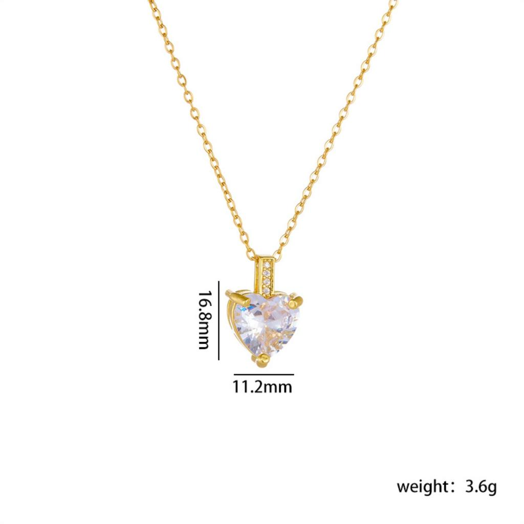 Stainless Steel Chain Simple Colorful Zircon Love Heart Pendant Necklaces for Women Girls Sweet Romantic Jewelry Gifts for Lover