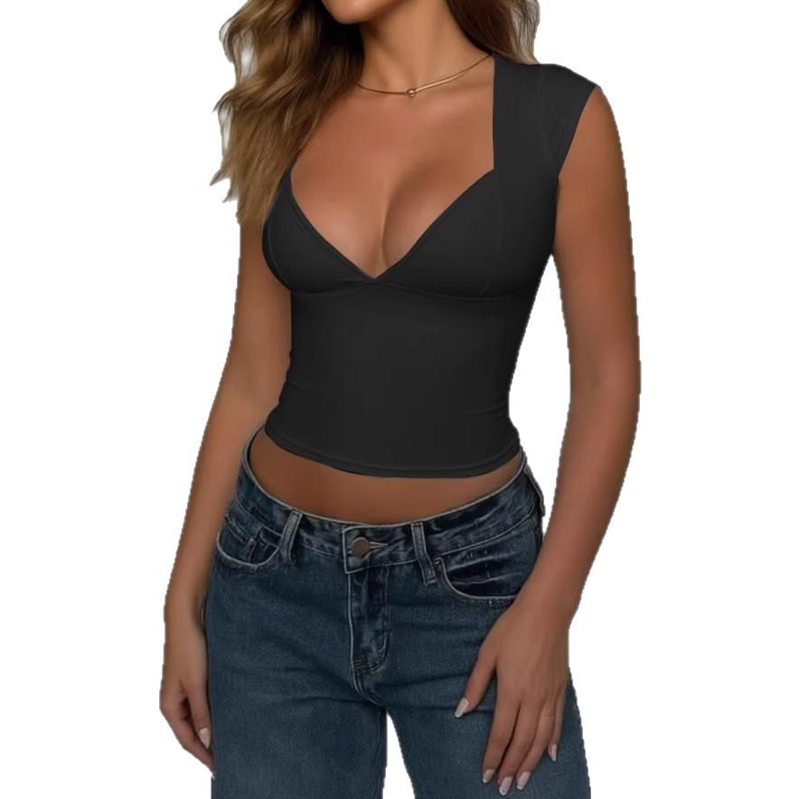 Milk Silk Deep V-Neck Slim Fit Camisole - Women s Sexy Short Top Base Layer S чёрный