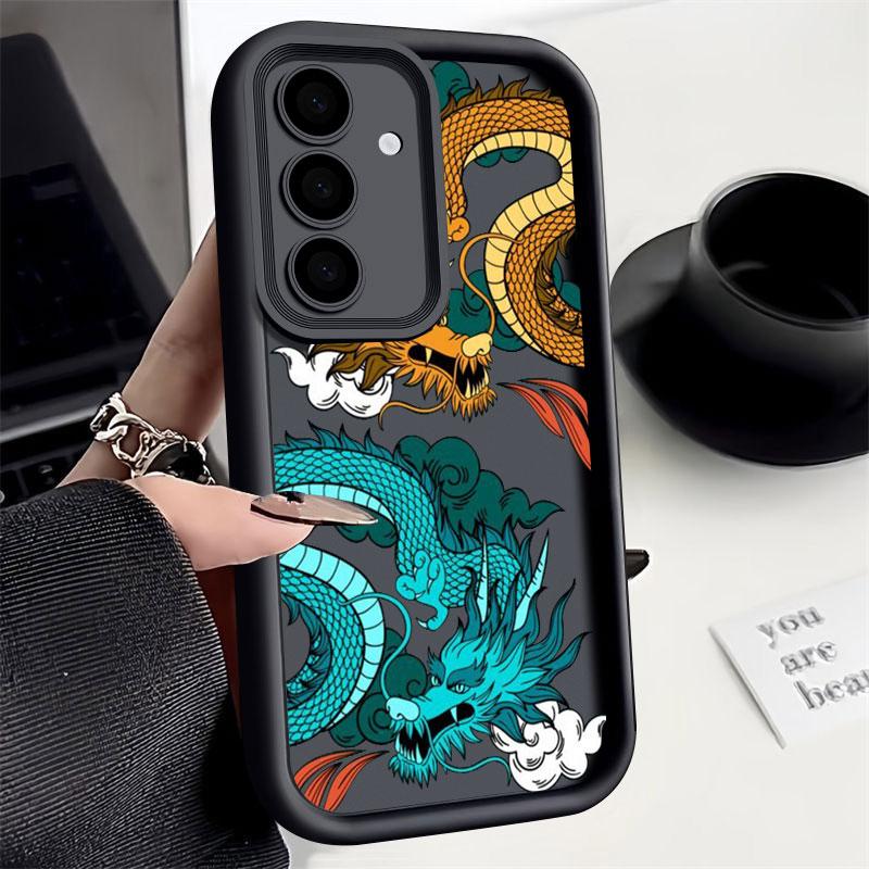 Dragon Clouds Line Art Pattern Tiger S25Ultra Phone Case For Samsung Galaxy S25 S24 S23 Ultra 5G S22 S20 Plus S21 FE Cover Funda