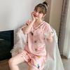 Summer Nightgown Thin Short-sleeved V-neck Artificial Silk Pajamas Set Korean Sweet Two-piece Suit Loungewear Sleepwear