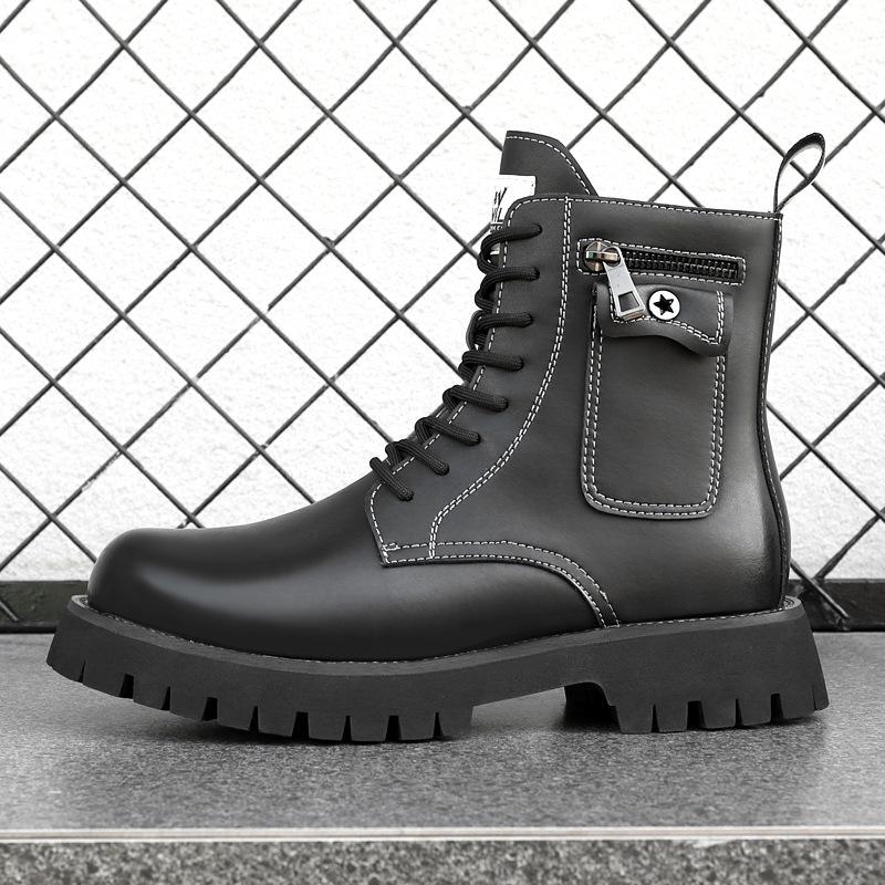 

2025 big head high top Martin boots men s zipper locomotive leather boots British leather platform tooling shoes trendy men s shoes 44