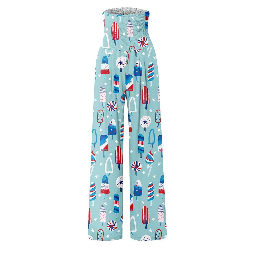 Women's Fashion Loose Casual Independence Day Print High Waist Wide Leg Pants Casual Pants