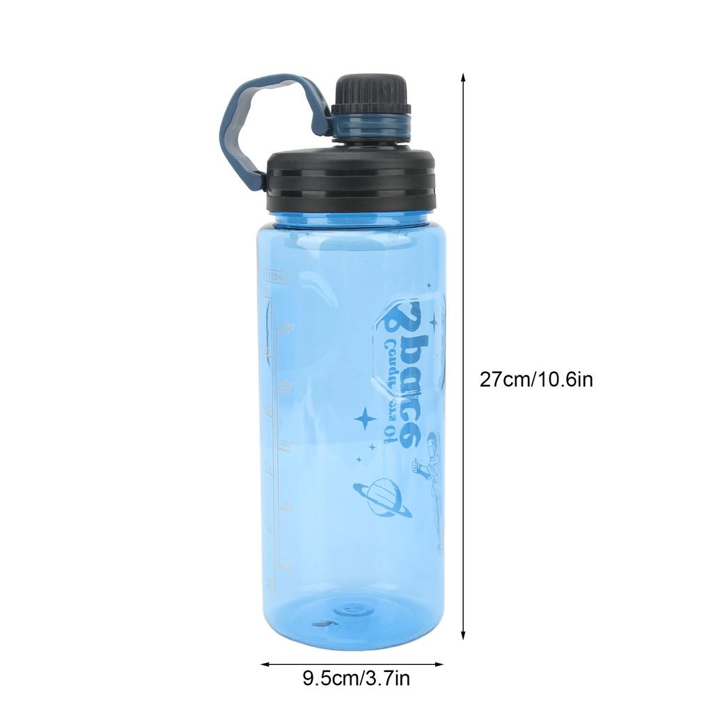 1500ml Sports Water Bottle Food Grade PC with Drinking Water Scale Fitness Jug for Gym Cycling Running