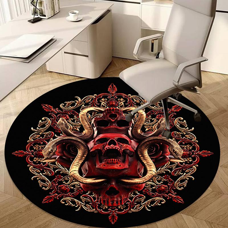 Gothic Skull Circular Rug Office Decorative Carpet For Living Room Bedroom Door Mat Floor Rug Computer Chair Area Rug