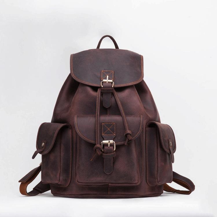 Crazy Horse Leder Ausgelagert Freizeit Reise Rucksack Große Kapazität Damen Geschäftsreise Rucksack Herren Echtes Leder Reisetasche