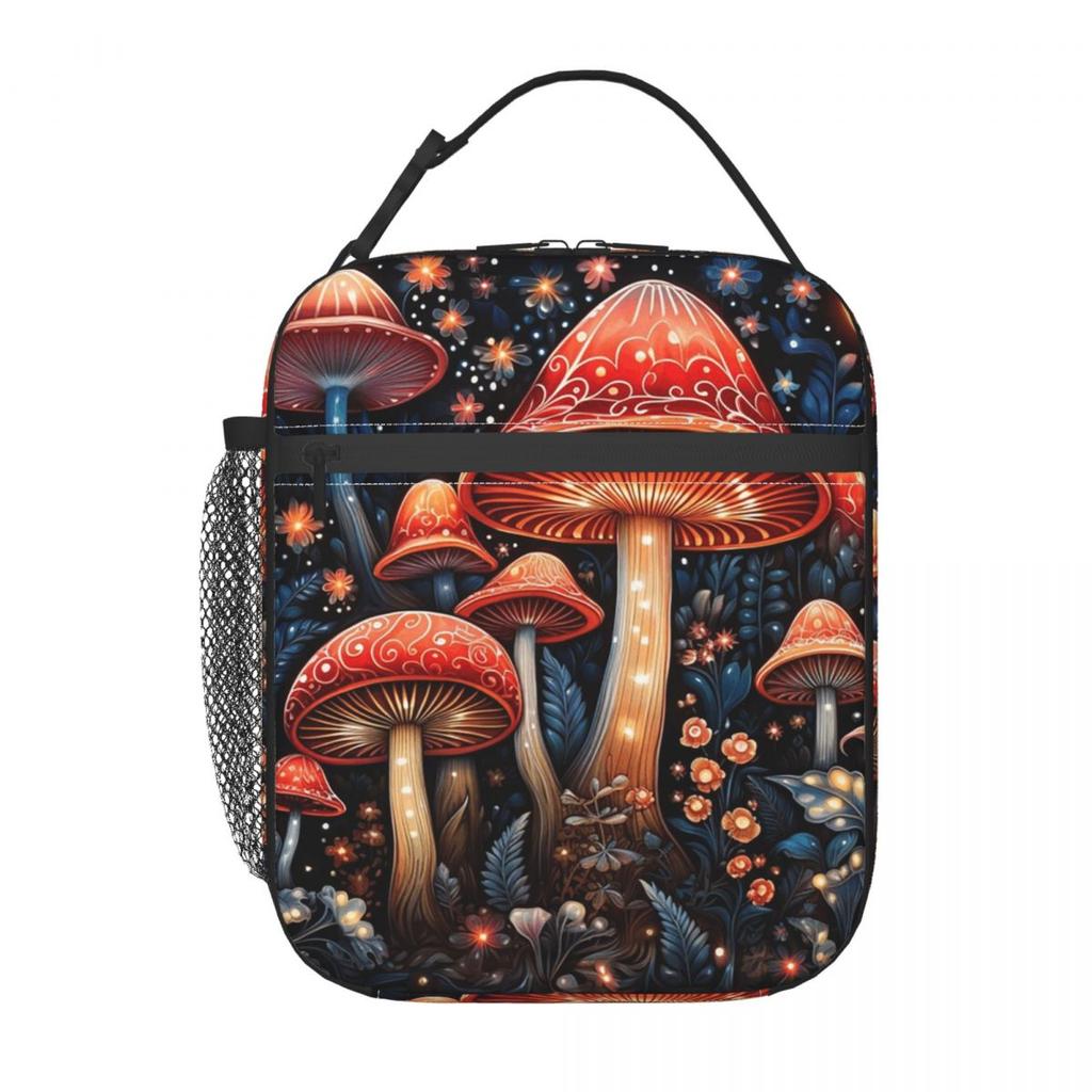 Colorful Magical Mushrooms Pattern Insulated Lunch Bag for Women Children Portable Food Boxes Thermal Lunch Box Tote