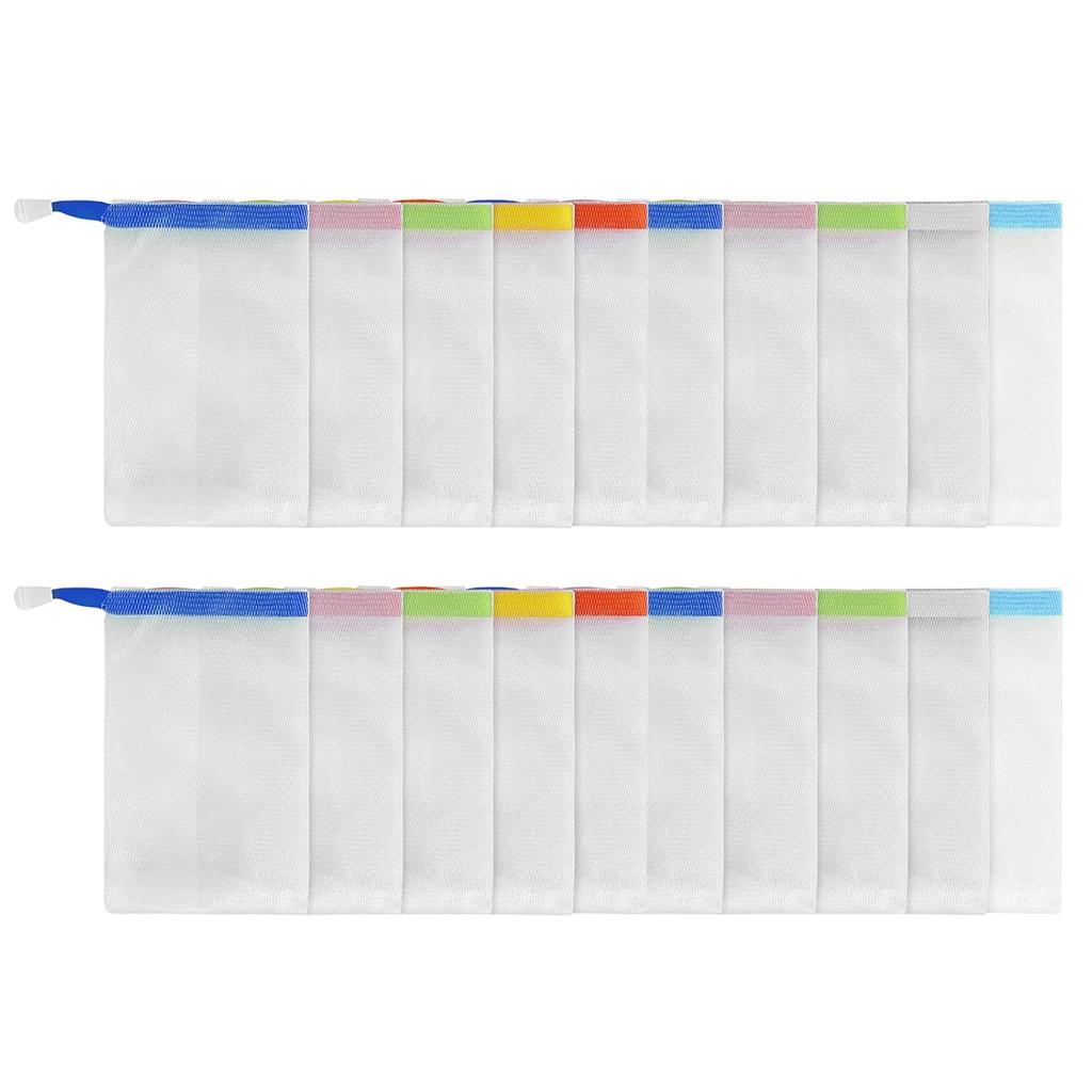 Handmade Soap Mesh Bags 20 Pack Facial Double Layer Bubble Net Ancient Shampoo Small Pouch Face Cleansing Exfoliating Foaming Nets with Drawstring