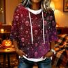 Women's Halloween Printed Hooded 3/4 Sleeve Casual Loose Fit Pullover