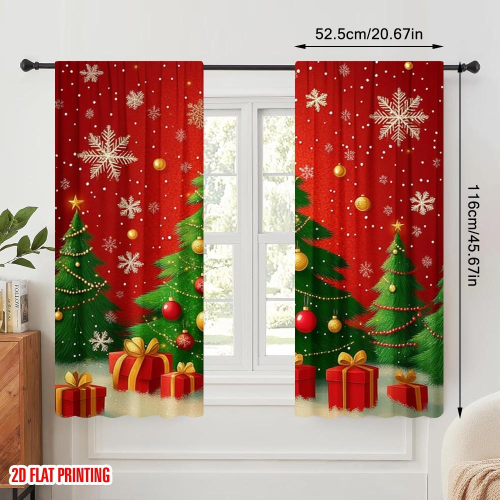 2pcs,2D Plane Printing Curtain Popular Christmas Tree Ornaments Snowflakes_b (3) Versatile Polyester Fabric (without Rod)