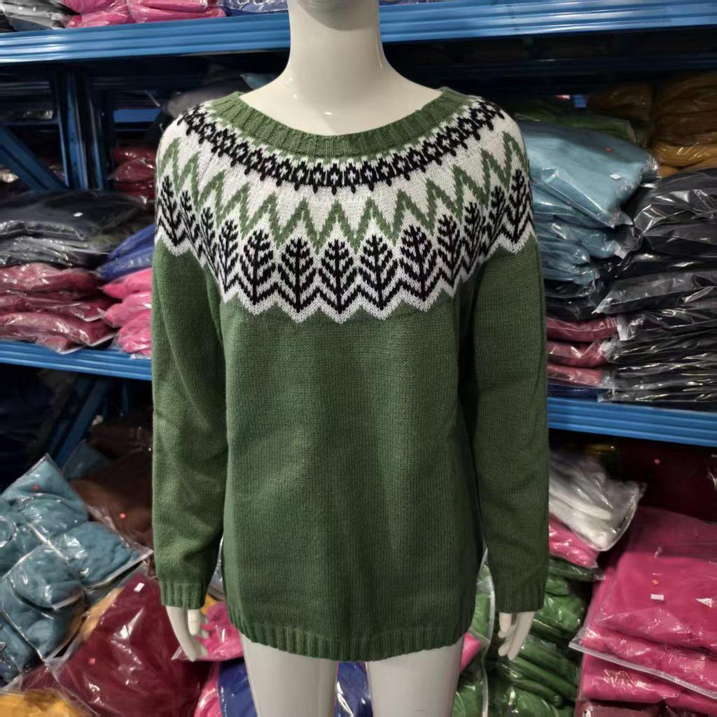 Europäischer & Amerikanischer Damen Lockerer Farbblock Rundhals Mode Pullover