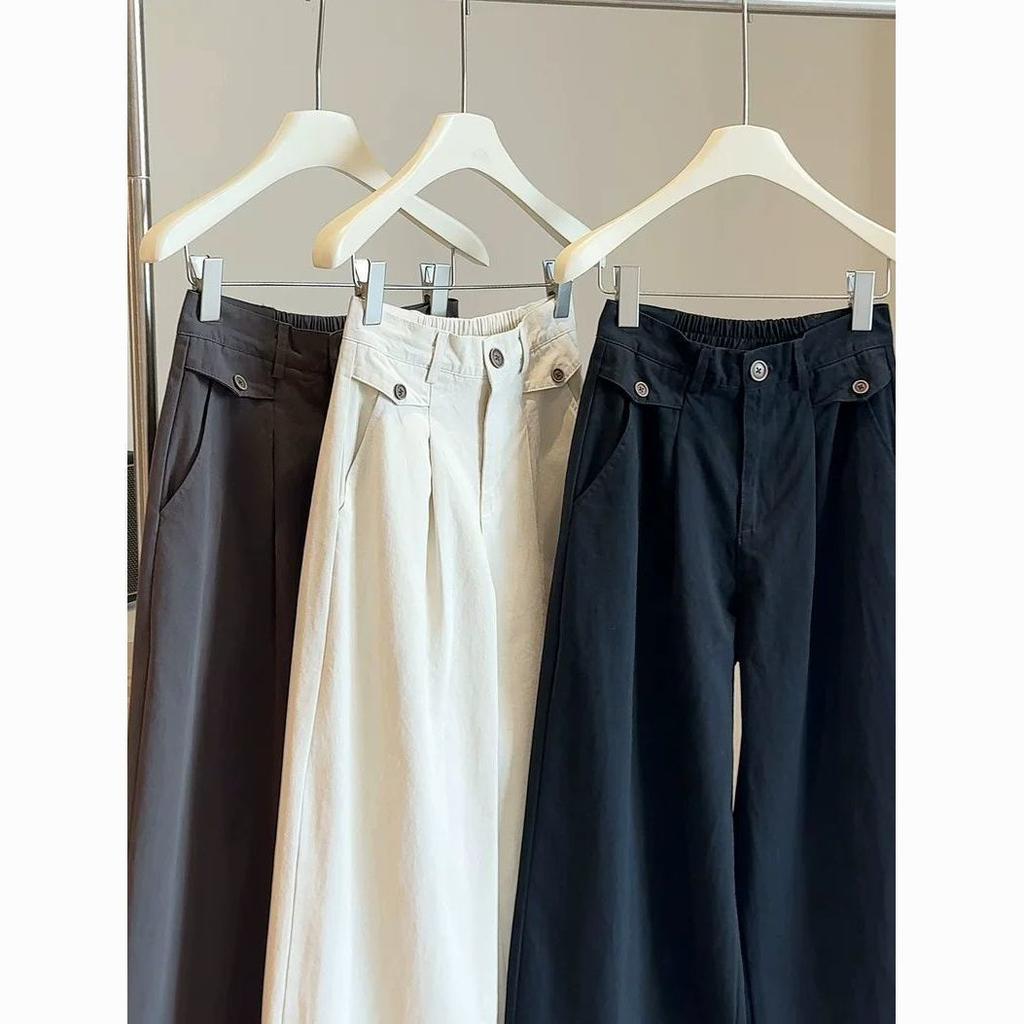 Retro High-waisted Wide-leg Pants for Women's Small 2025 Autumn Loose and Thin Pear-shaped Casual Straight-leg Pants