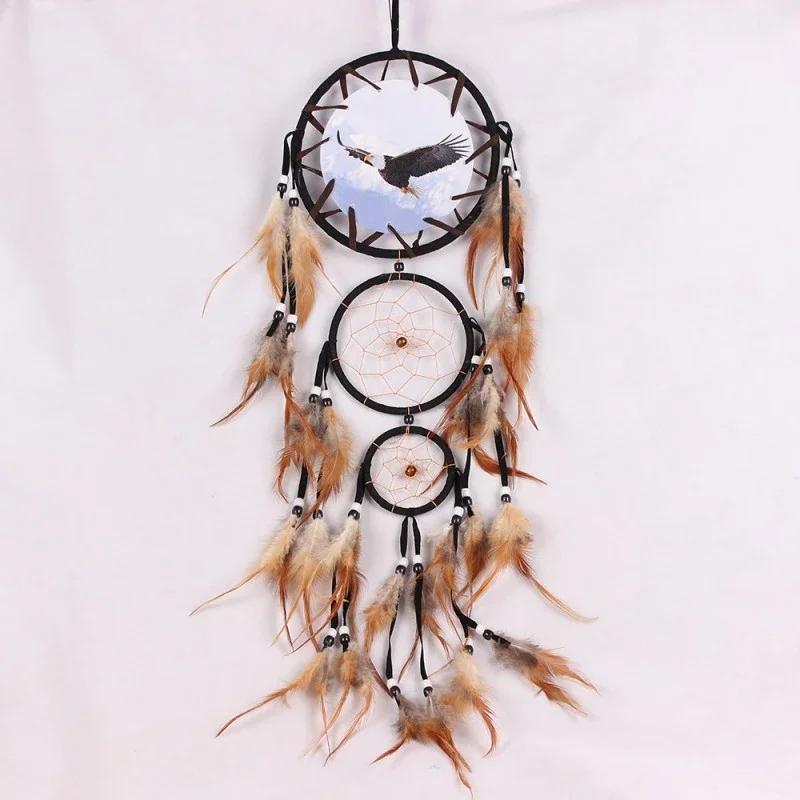 Handmade Dream Catcher Creative Wall Decorations Wolf Pattern Indian Dreamcatcher Retro Feather Ornament Home Room Hanging Decor