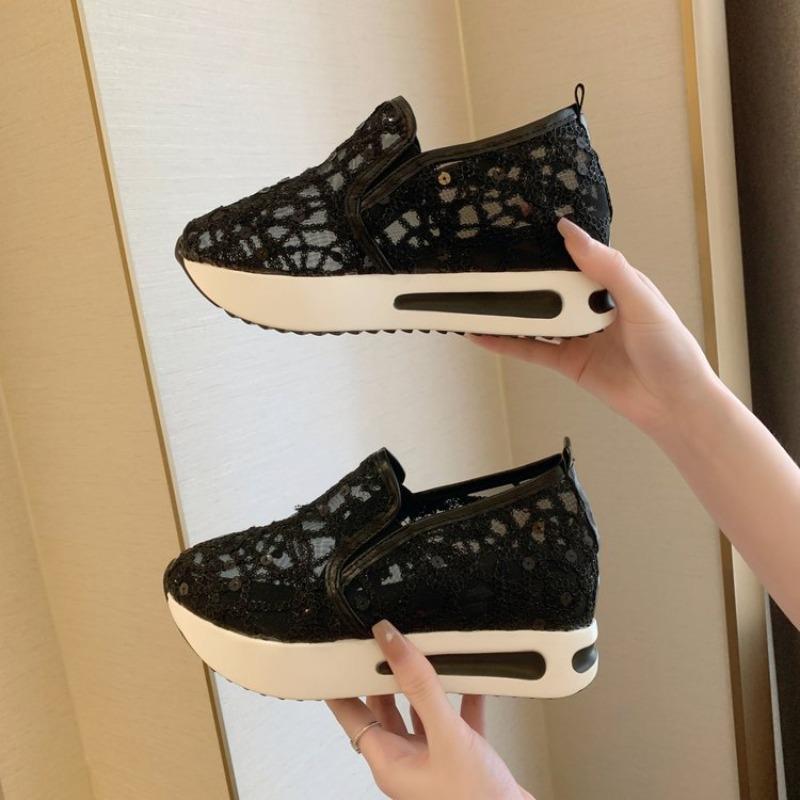 Large size mesh casual single shoes women's summer breathable sequins sports casual sandals