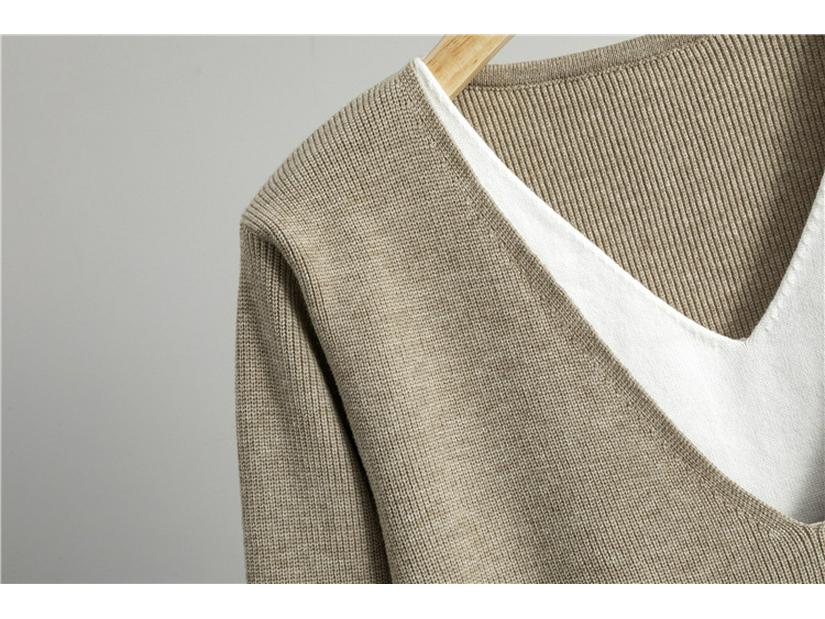 Women's Trendy Two-Piece Set: Drawstring Fake Two-Piece Sweater & Wide-Leg Pants - Long-Sleeved Knitwear for Spring & Autumn