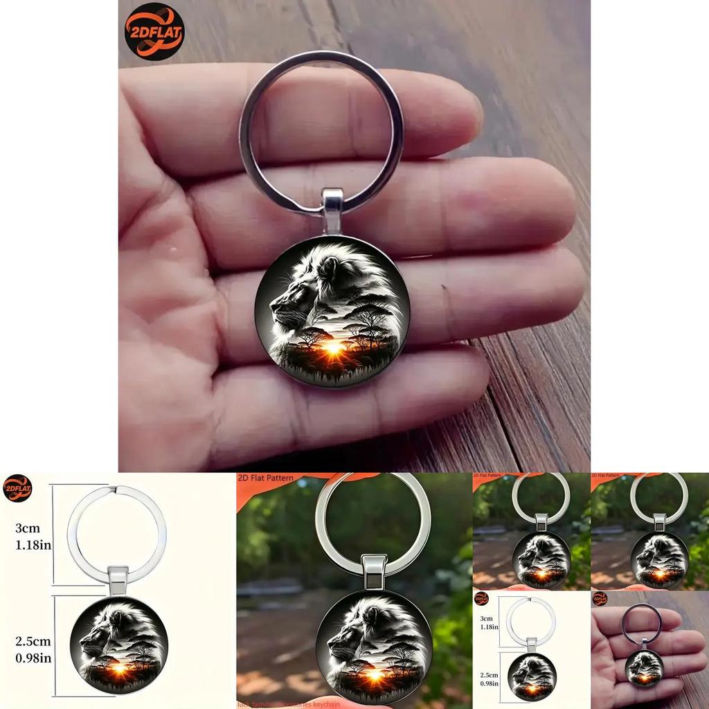 Lion Pattern Pendant Keychain With Silver Zinc Alloy For Festive Gift Ideas