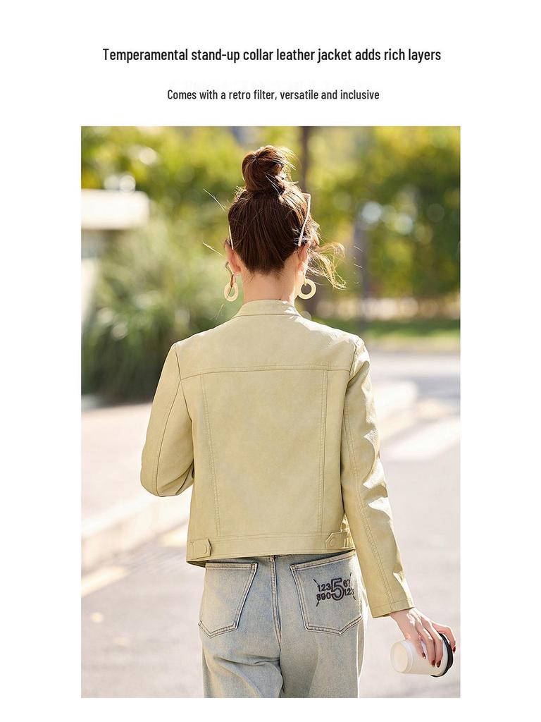 Women's Genuine Leather Baseball Jacket - Spring/Autumn 2025, Haining Sheepskin, Small Size, Short Coat.