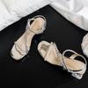 Sandals female summer silver fairy with skirt rhinestones with transparent thick heels and open-toed high heels