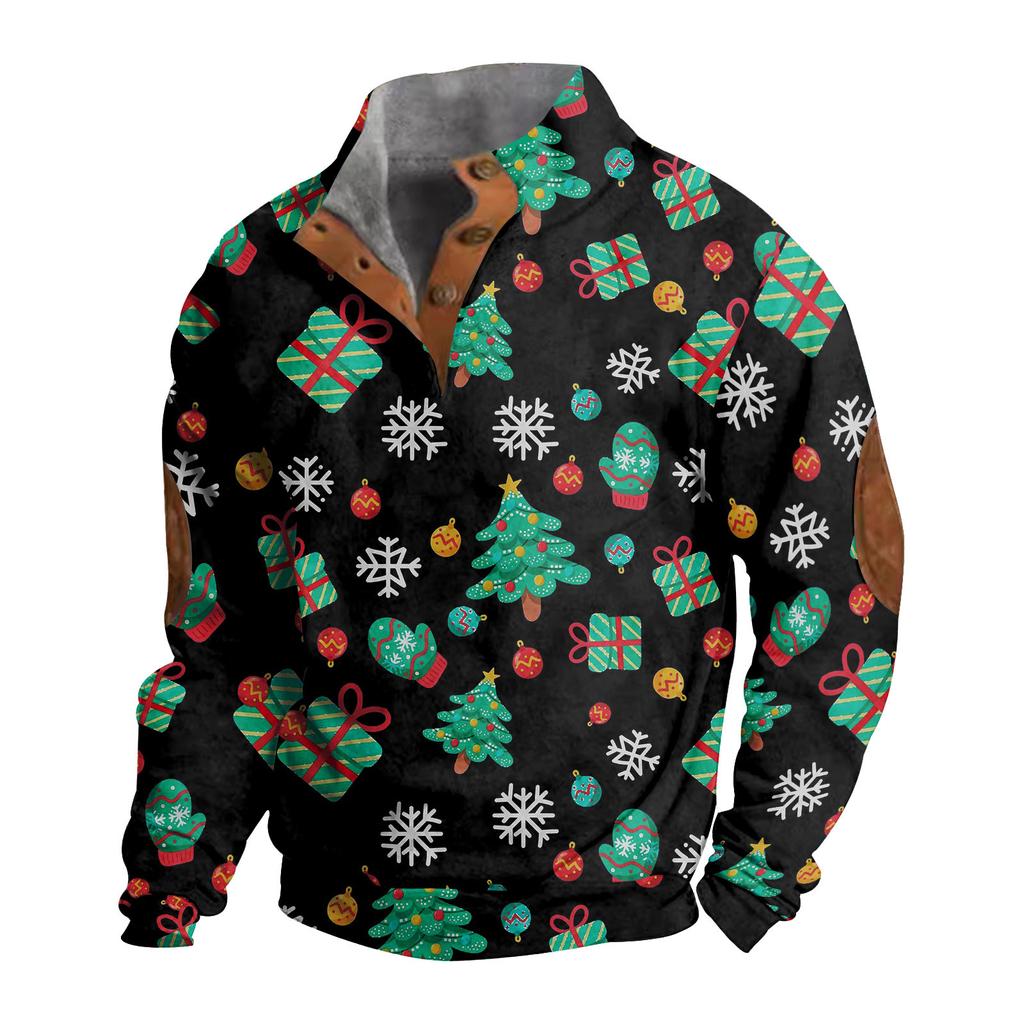 Men's Buttoned Sweatshirt With European And American /winter Printed Long Sleeved Sweatshirt