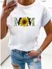Large Size Women's Flower Mom Vintage Trend Clothing Printed T-Shirt Clothing Summer Basic Top Short Sleeves