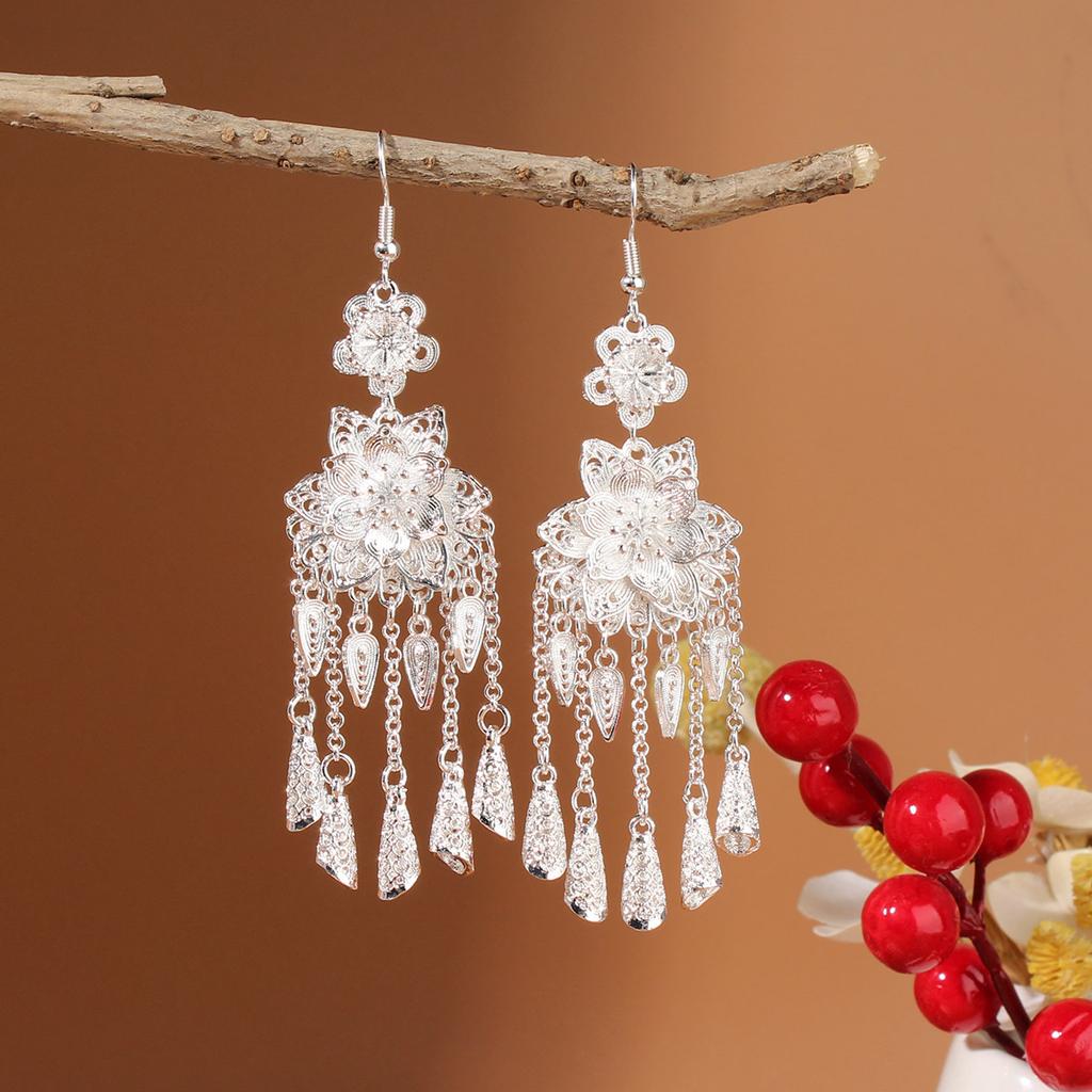 Turquoise Earrings Bohemian Drop Ear Earrings with Tassels, Geometric Alloy, Retro Style, Boastful Ear Accessories